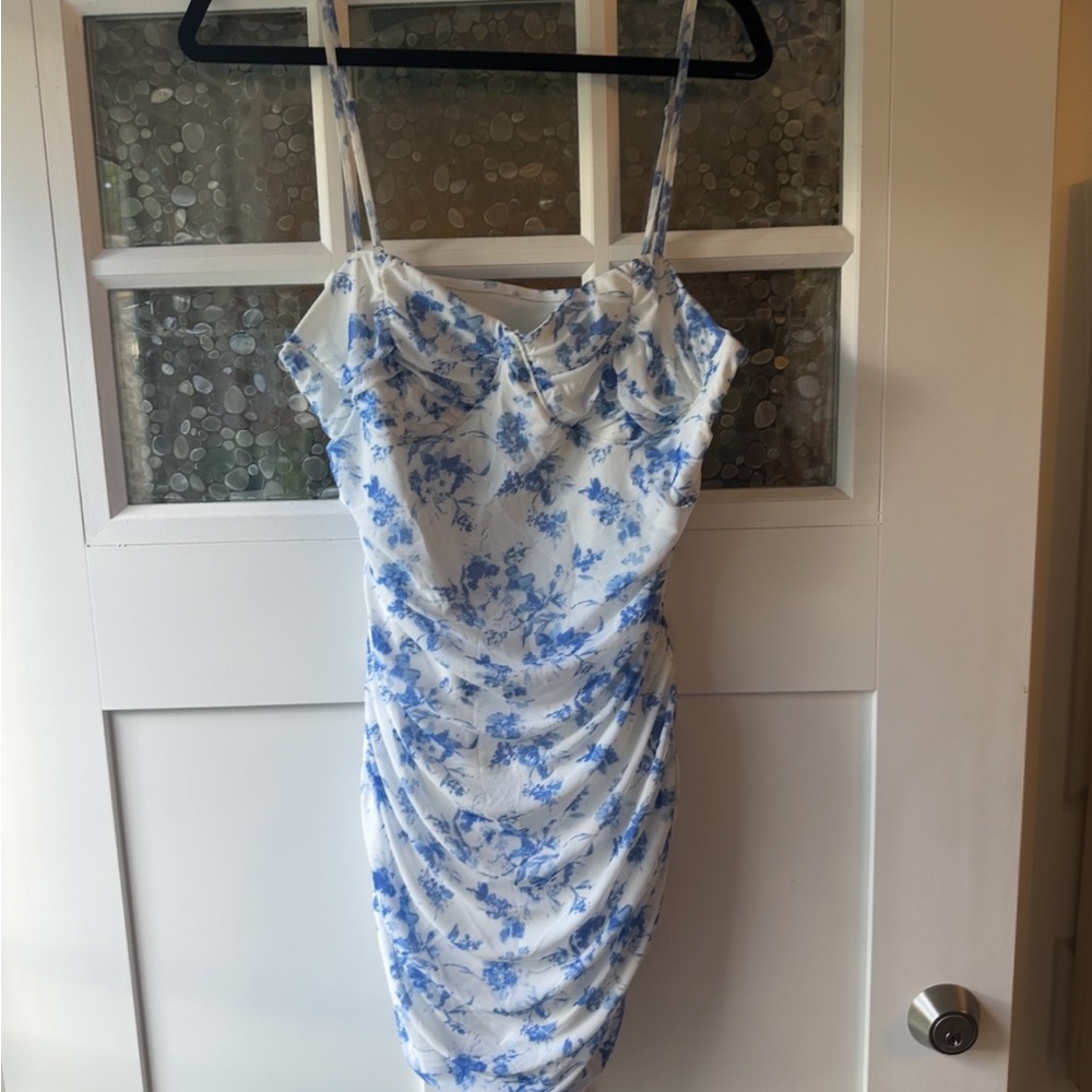 SHEIN Blue and White Floral Mini Dress